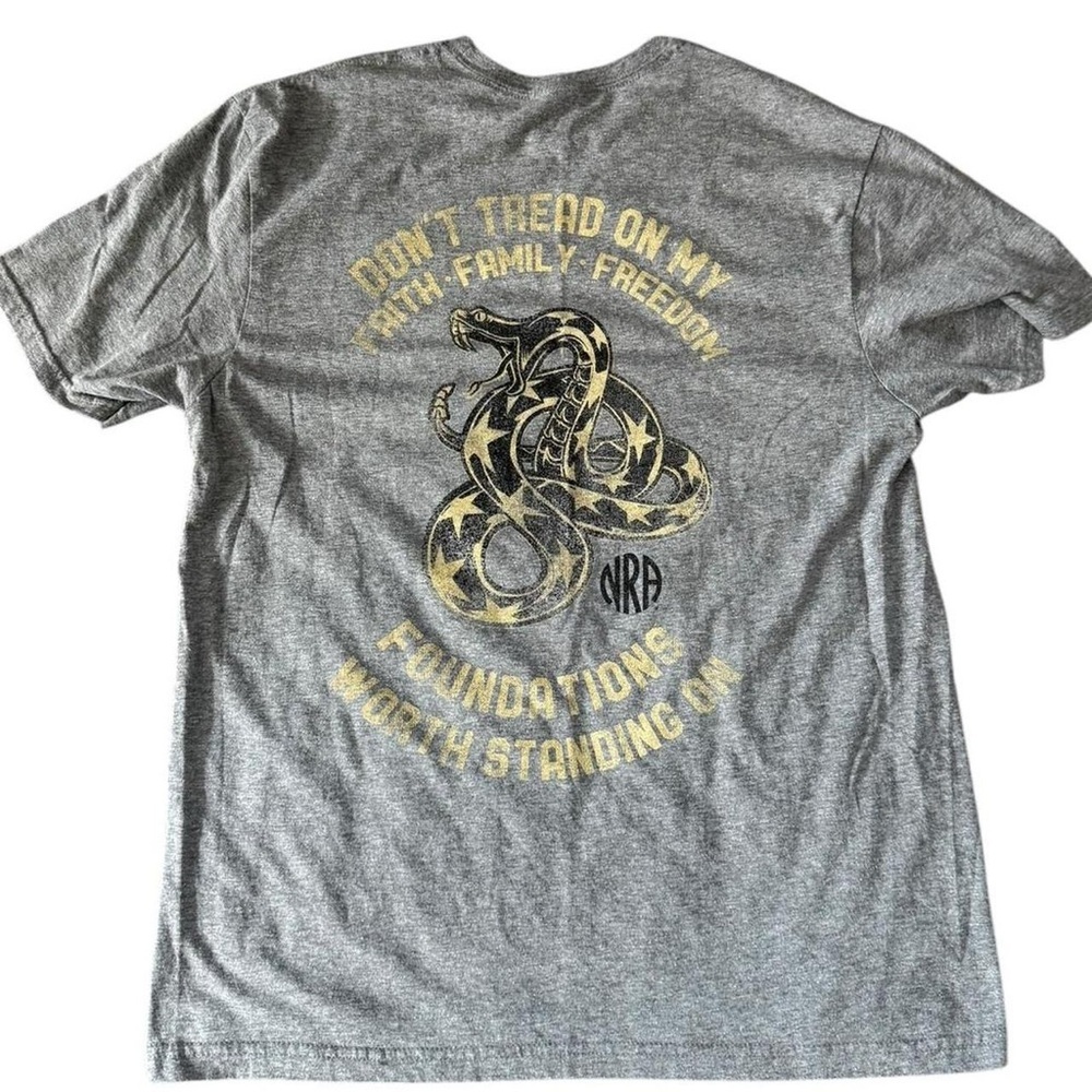 Grey & NRA Foundation tee #NRA
Large
Pit pit 22 inches 
Shoulder to him 26 inch